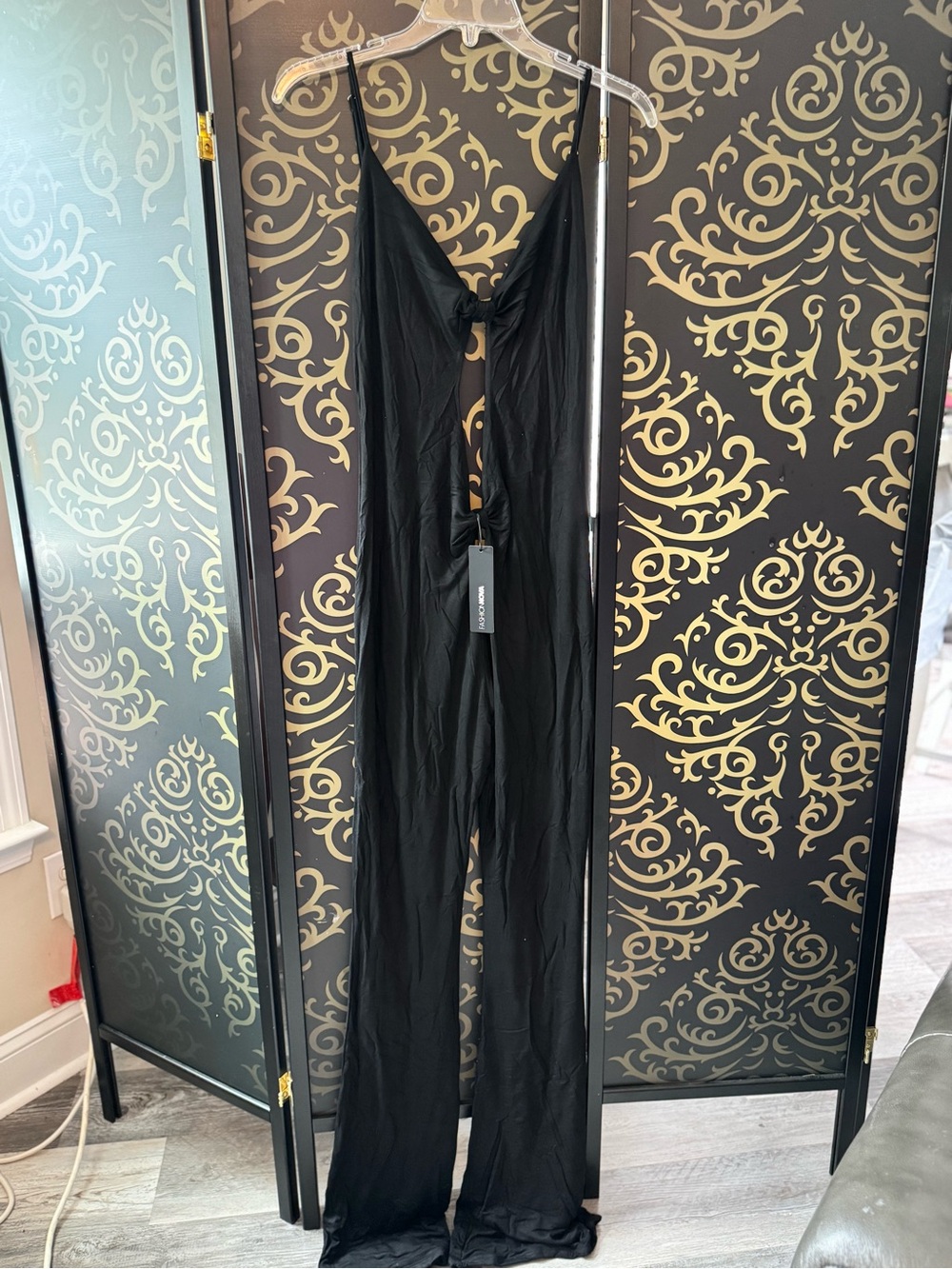 Fashion Nova Black Tie-Front Wide-Leg Jumpsuit